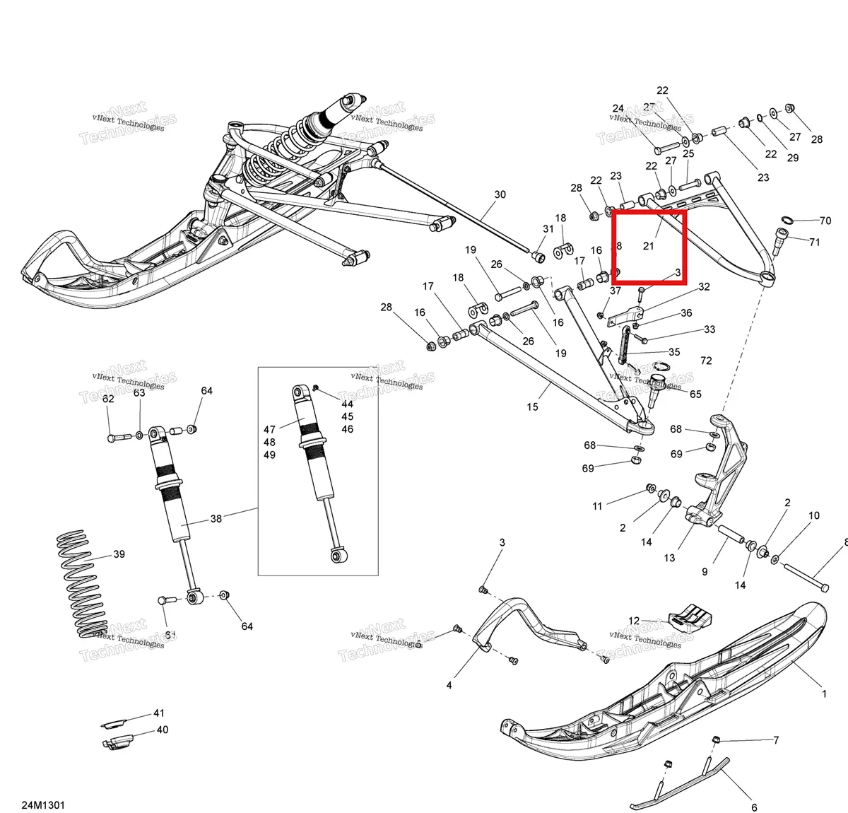 Деталь 505073162 на схеме узла 2013 Ski-Doo MXZ TNT 800RETEC XS Front Suspension And Ski