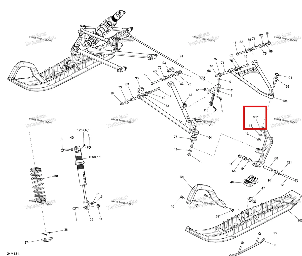 Деталь 505073177 на схеме узла 2013 Ski-Doo RENEGADE BACK COUNTRY 800RE XP Front Suspension And Ski