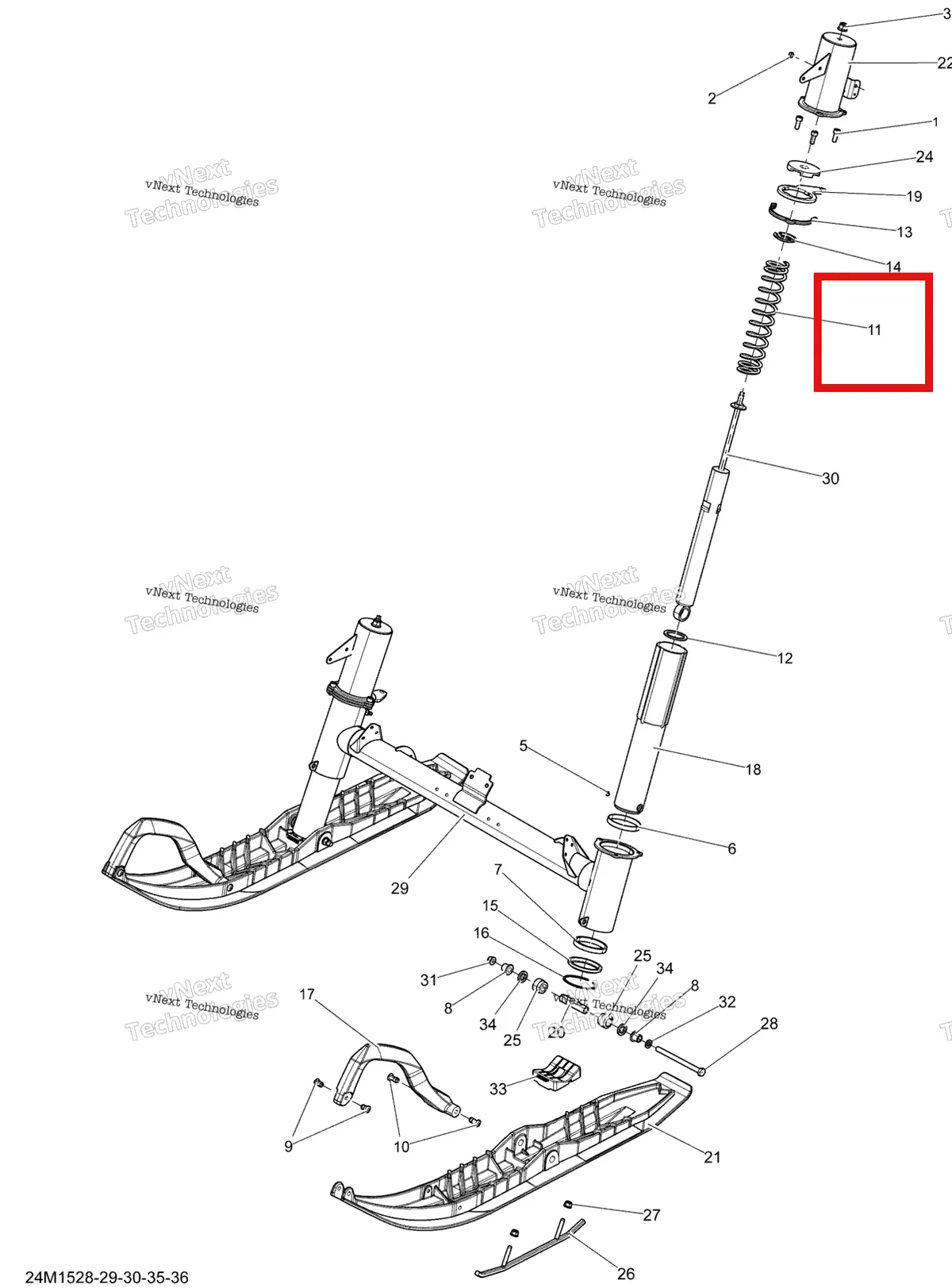 Деталь 505073204 (Пружина) на схеме узла 2015 Ski-Doo TUNDRA XTREME 600HOETEC XU-154 Front Suspension And Ski