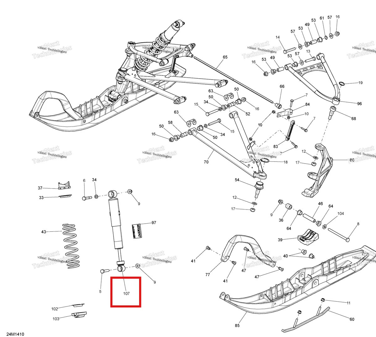 Деталь 505073236 (Шок) на схеме узла 2014 Ski-Doo SUMMIT SP 800RE XM 163 Front Suspension And Ski
