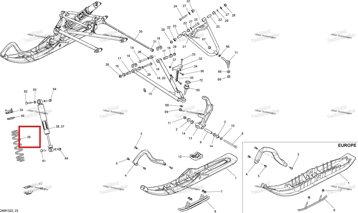 Деталь 505073255 на схеме узла 2013 Ski-Doo GRAND TOURING LE & SE 1200 XR Front Suspension And Ski