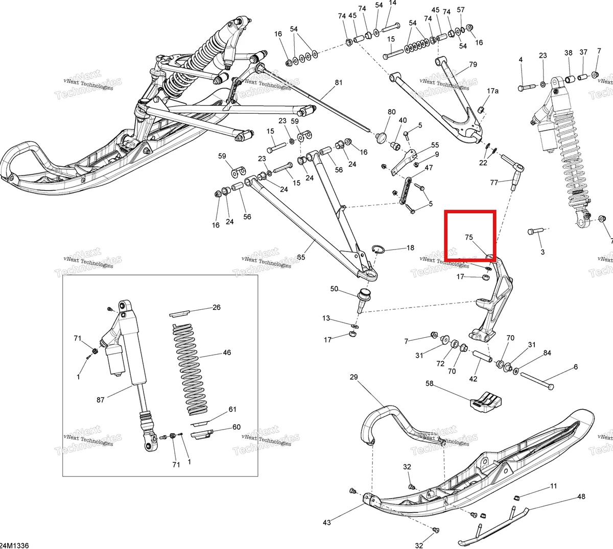Деталь 505073273 на схеме узла 2013 Ski-Doo MXZ X 600RS XP Front Suspension And Ski
