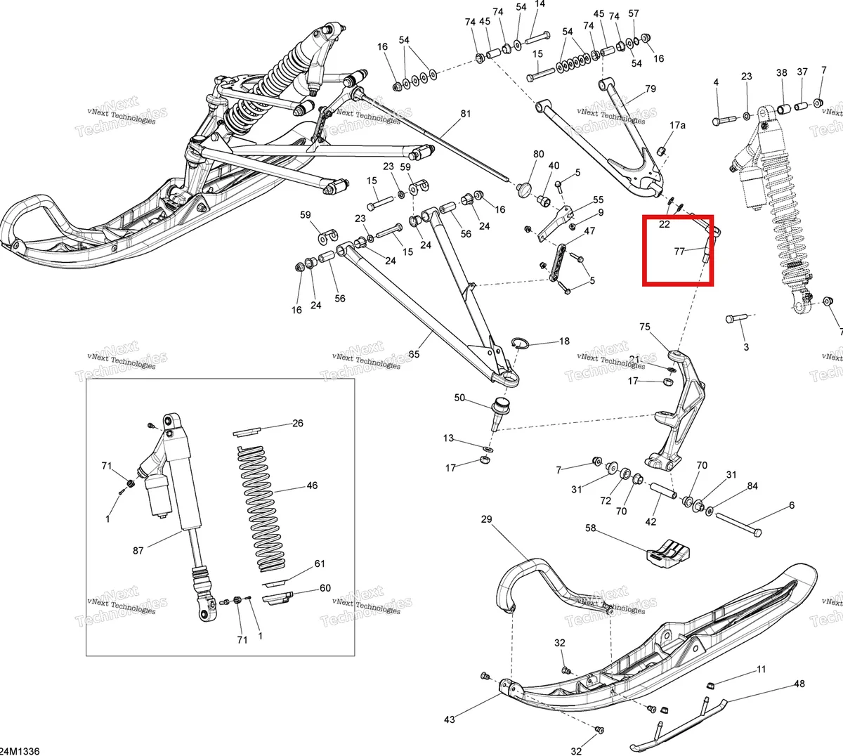 Деталь 505073316 на схеме узла 2013 Ski-Doo MXZ X 600RS XP Front Suspension And Ski