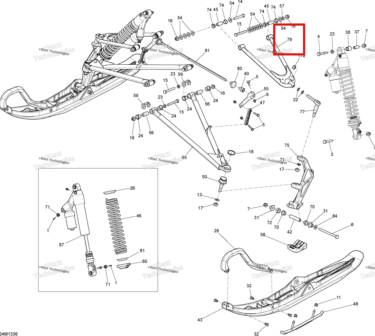 Деталь 505073323 на схеме узла 2013 Ski-Doo MXZ X 600RS XP Front Suspension And Ski