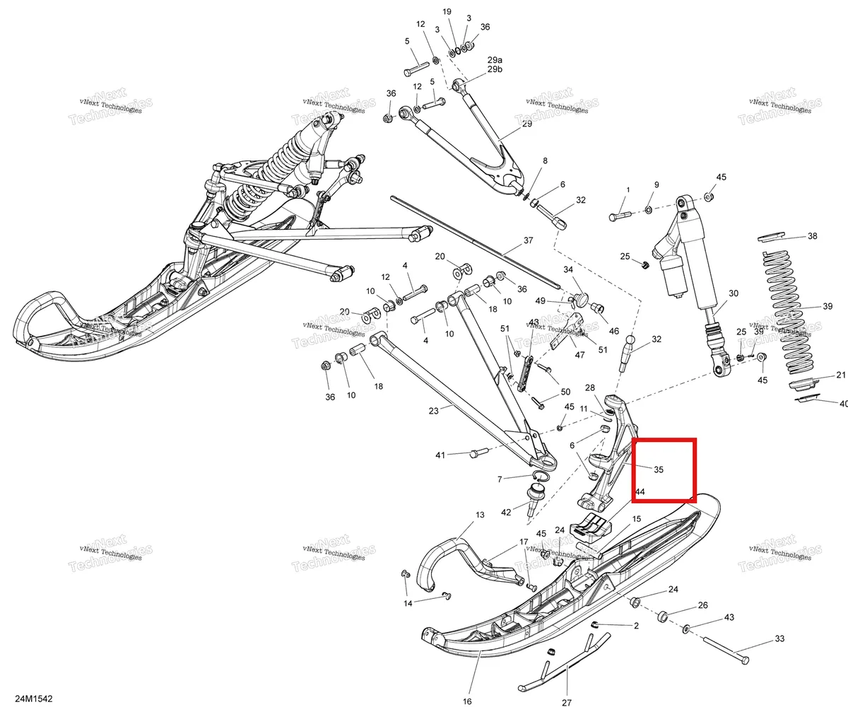 Деталь 505073362 (Деталь Ski Leg Lh) на схеме узла 2015 Ski-Doo MXZ X-RS 600HOE XS RS Front Suspension And Ski