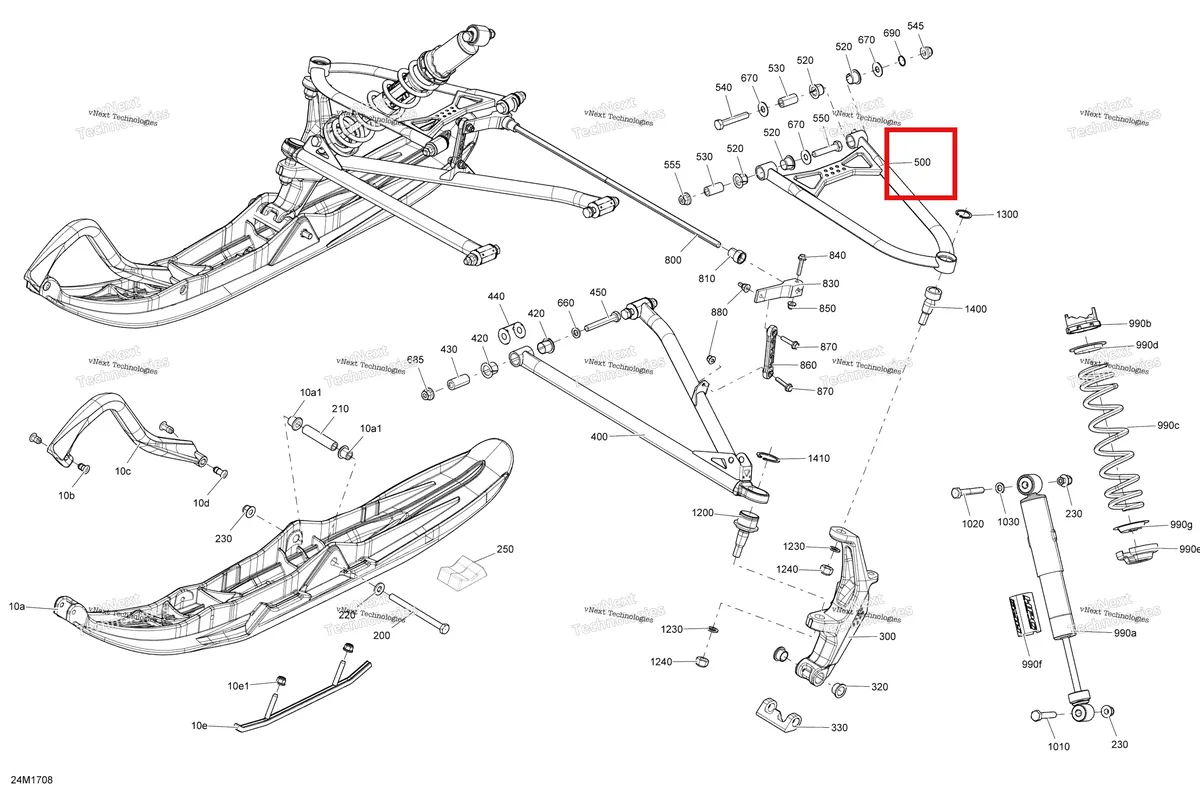 Деталь 505073416 (Деталь Black Rh Upper Arm) на схеме узла 2017 Ski-Doo GRAND TOURING - 2-STROKE Front Suspension And Ski - All Models