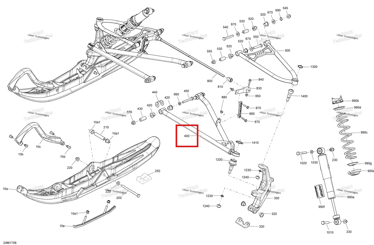 Деталь 505073420 (Черный левый Нижний Рычаг) на схеме узла 2017 Ski-Doo GRAND TOURING - 2-STROKE Front Suspension And Ski - All Models