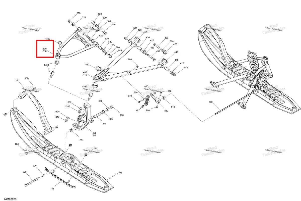 Деталь 505073466 (Деталь Lh Upper Arm. (900mm)) на схеме узла 2020 Ski-Doo SUMMIT 600 CARB Suspension, Front - System