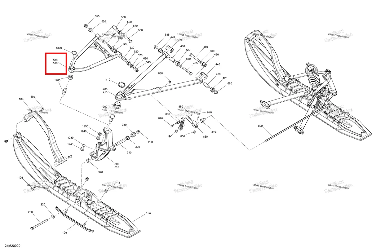 Деталь 505073467 (Деталь Rh Upper Arm. (900mm)) на схеме узла 2020 Ski-Doo SUMMIT 600 CARB Suspension, Front - System