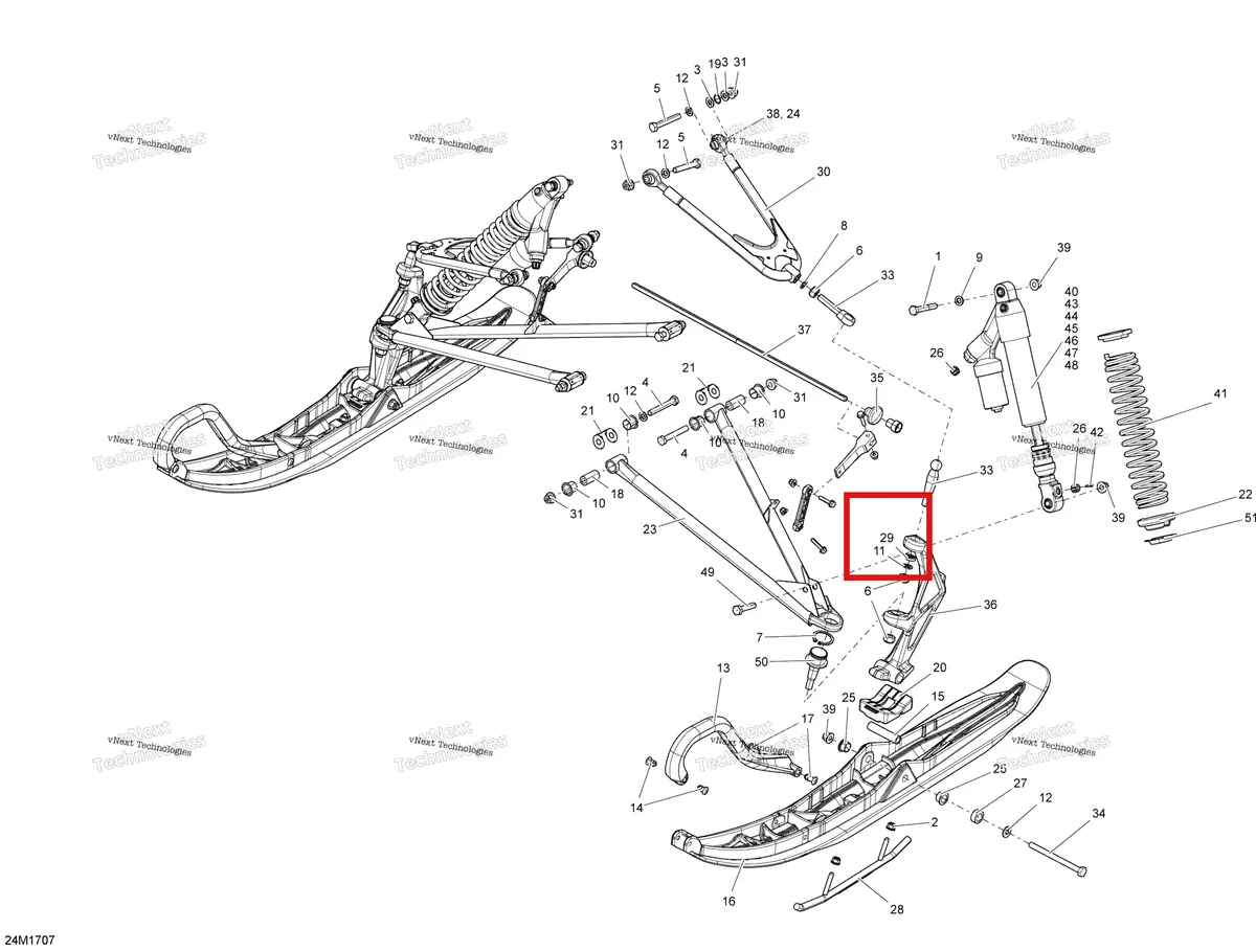 Деталь 505073506 (Проставка) на схеме узла 2017 Ski-Doo MXZ 600 RS Front Suspension And Ski