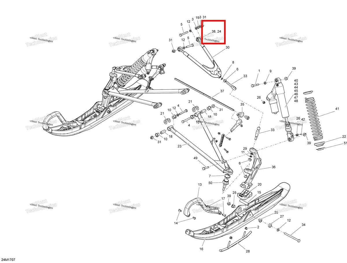 Деталь 505073532 (Шаровая опора) на схеме узла 2017 Ski-Doo MXZ 600 RS Front Suspension And Ski