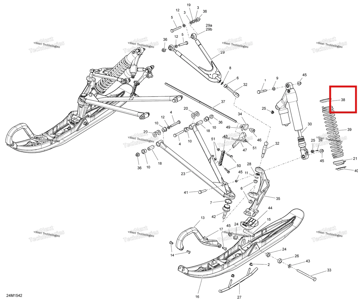 Деталь 505073537 (Деталь Spring (32,4 Nm.)) на схеме узла 2015 Ski-Doo MXZ X-RS 600HOE XS RS Front Suspension And Ski