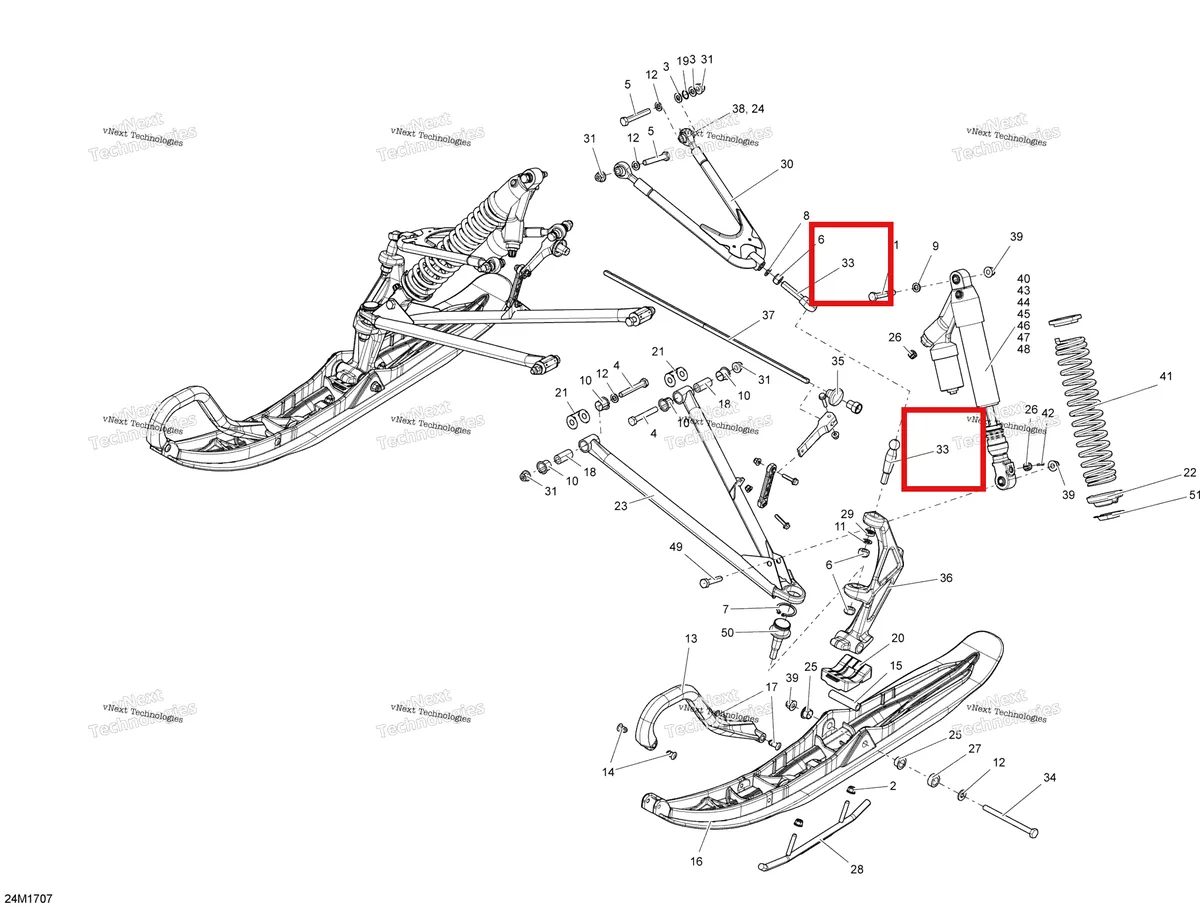 Деталь 505073561 (Шаровая опора) на схеме узла 2017 Ski-Doo MXZ 600 RS Front Suspension And Ski