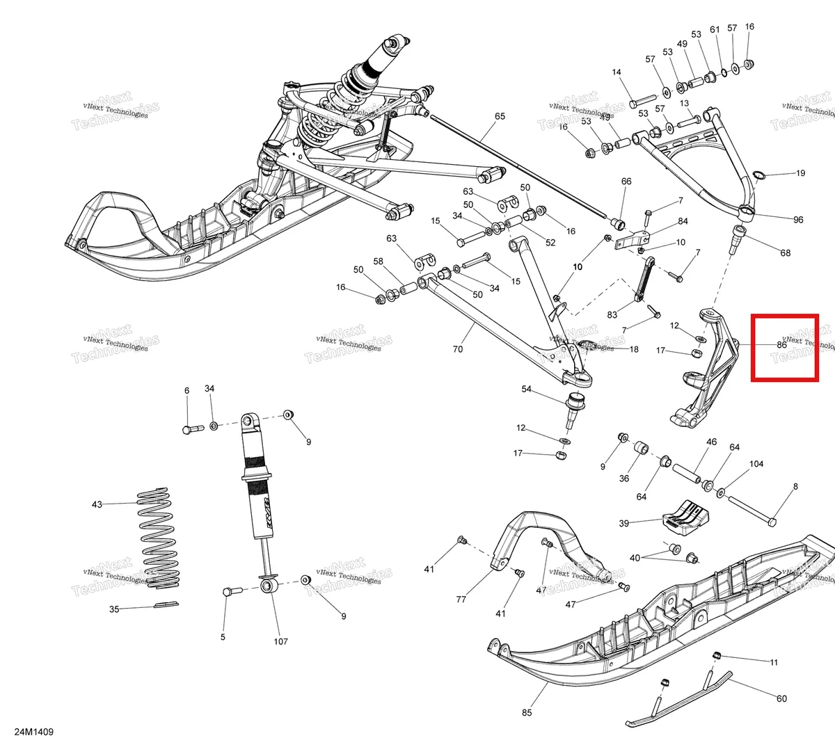 Деталь 505073566 на схеме узла 2014 Ski-Doo SUMMIT X 800RE XM 146 Front Suspension And Ski