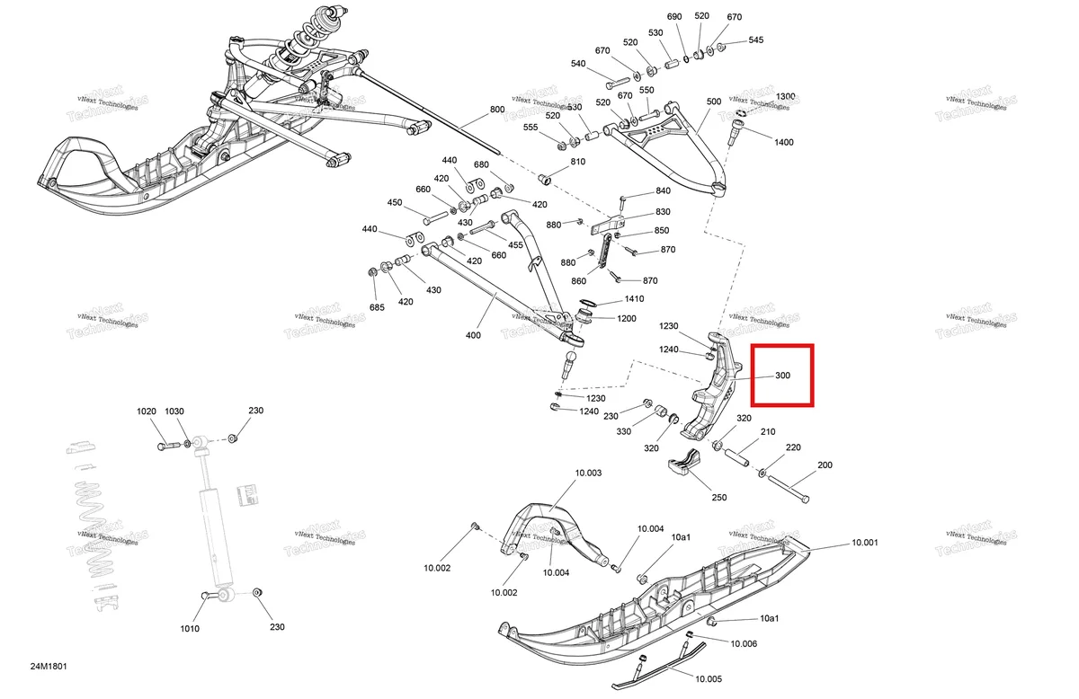Деталь 505073579 (Деталь Black Lh Ski Leg (3l)) на схеме узла 2018 Ski-Doo SUMMIT 600HO E-TEC Front Suspension And Ski Summit - 600Ho E-Tec - Package Sp