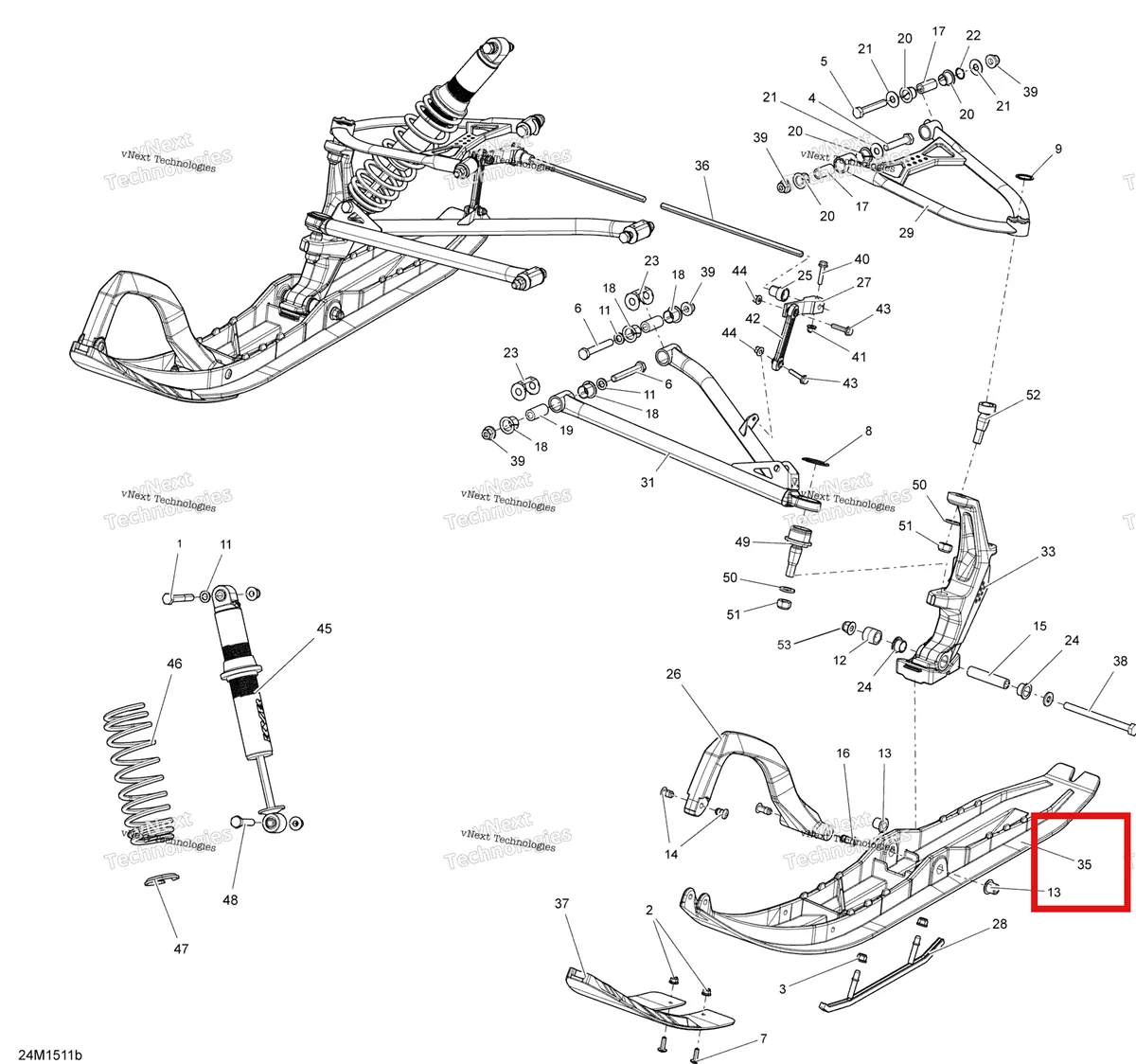 Деталь 505073627 на схеме узла 2015 Ski-Doo SUMMIT X 800RETEC XM T3-163 Front Suspension And Ski T3-163-174
