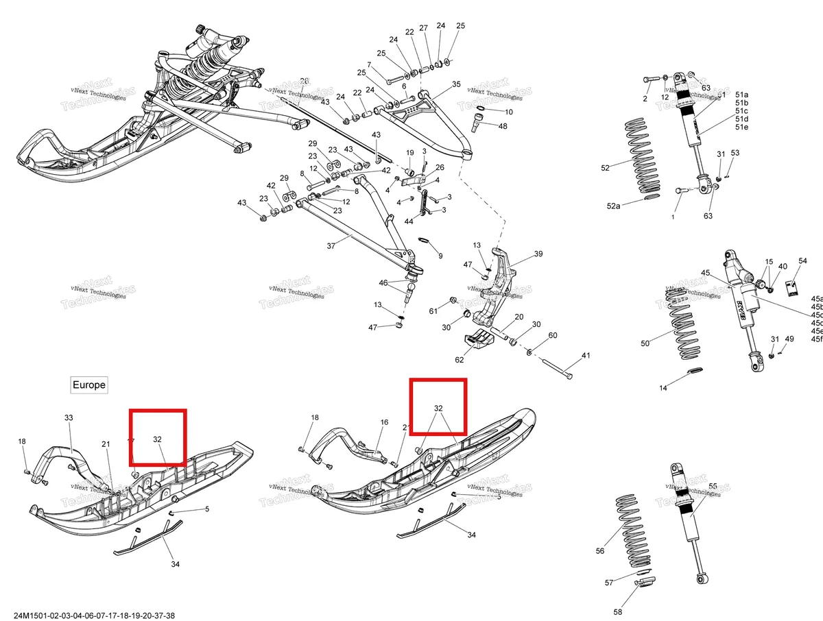 Деталь 505073646 на схеме узла 2015 Ski-Doo RENEGADE X 600HOETEC, XS137 Front Suspension And Ski