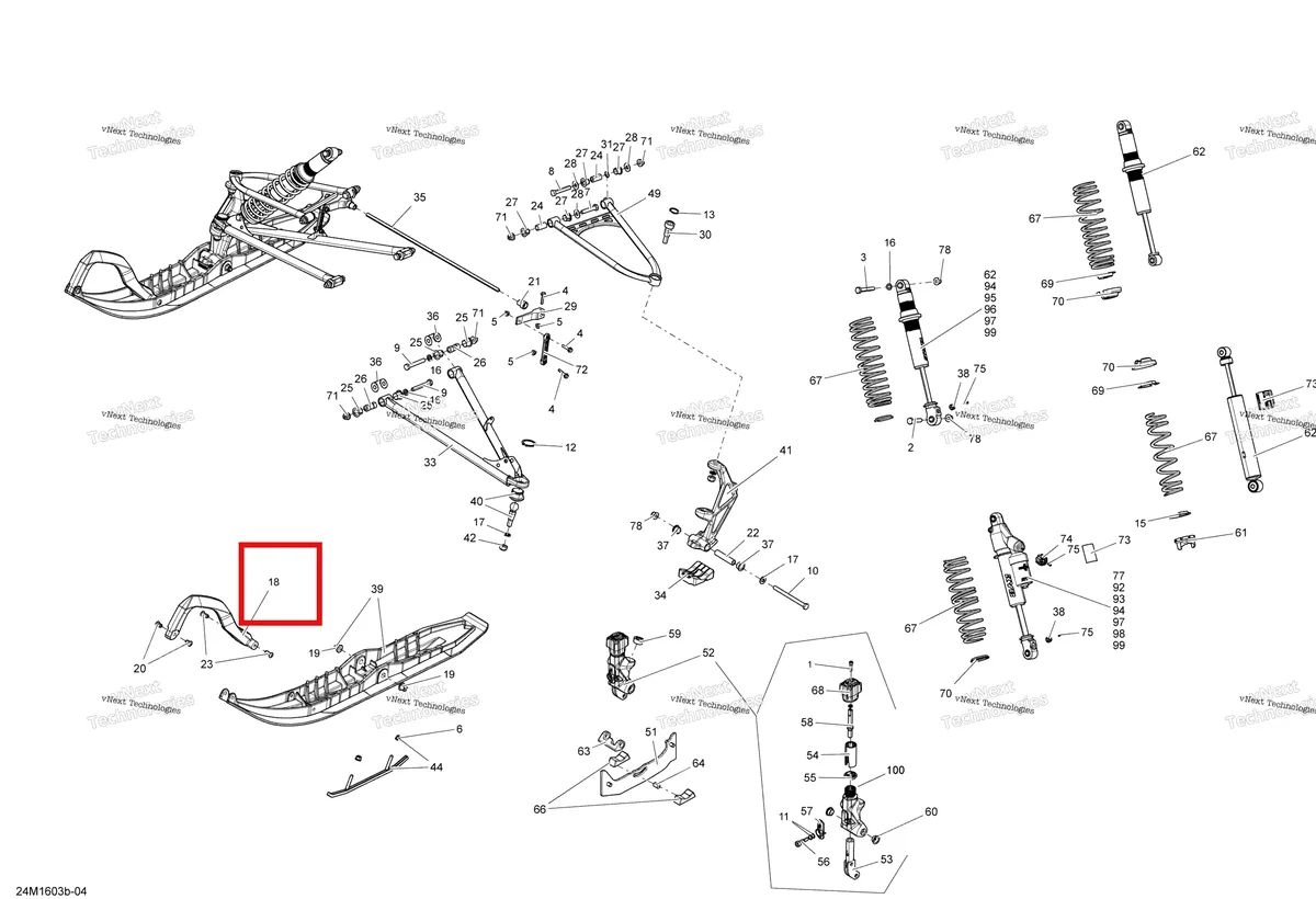 Деталь 505073649 на схеме узла 2016 Ski-Doo RENEGADE 600 CARB Front Suspension And Ski - 137 Model