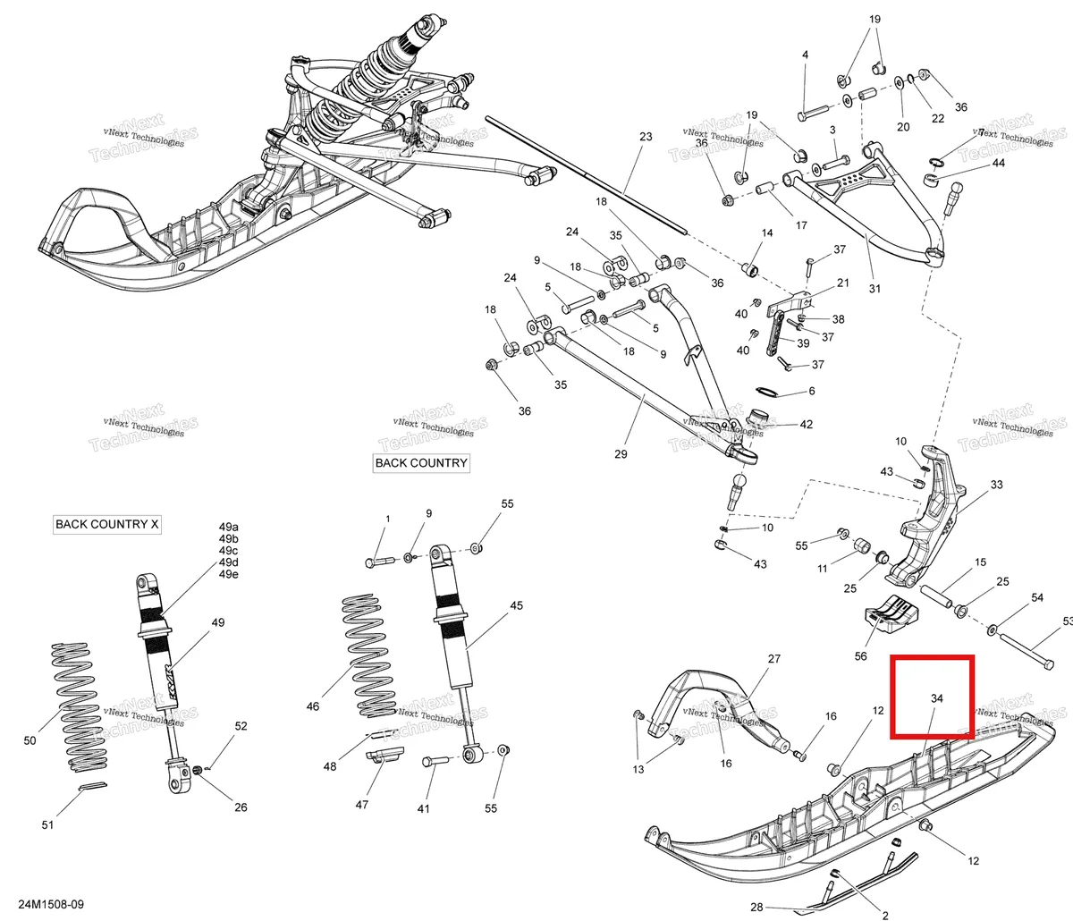 Деталь 505073654 на схеме узла 2015 Ski-Doo RENEGADE BACKCOUNTRY X 800RETEC XS137 Front Suspension And Ski