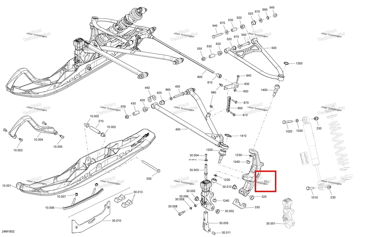 Деталь 505073807 на схеме узла 2018 Ski-Doo RENEGADE 800R E-TEC Front Suspension And Ski Renegade - Package Enduro