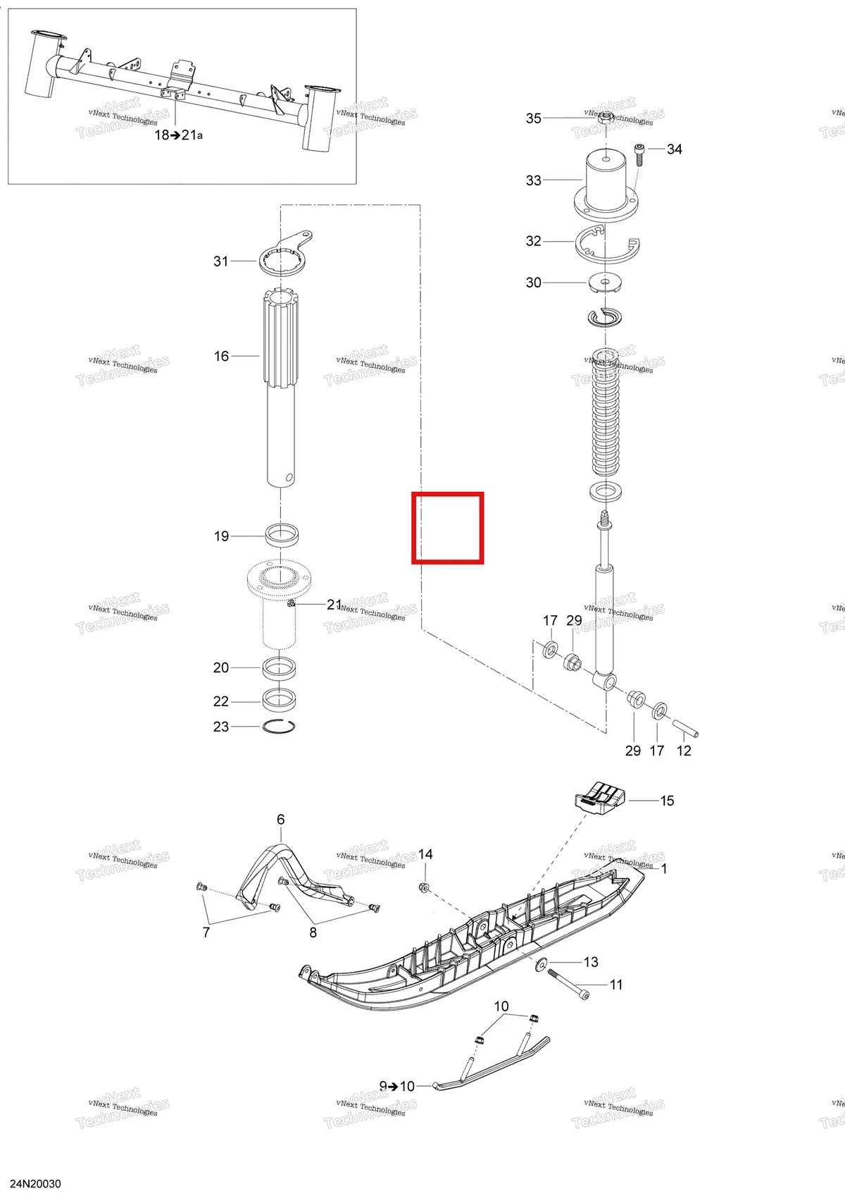 Деталь 505073823 (Деталь Steering Arm) на схеме узла 2020 Ski-Doo SKANDIC WT 550F Suspension, Front - System