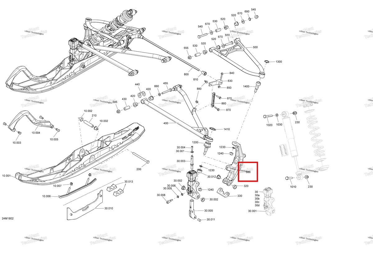 Деталь 505073867 на схеме узла 2018 Ski-Doo MXZ 1200 4-TEC Front Suspension And Ski Mxz Engine 600Ho E-Tec, 900 Ace, 1200 4-Tec - Package Blizzard