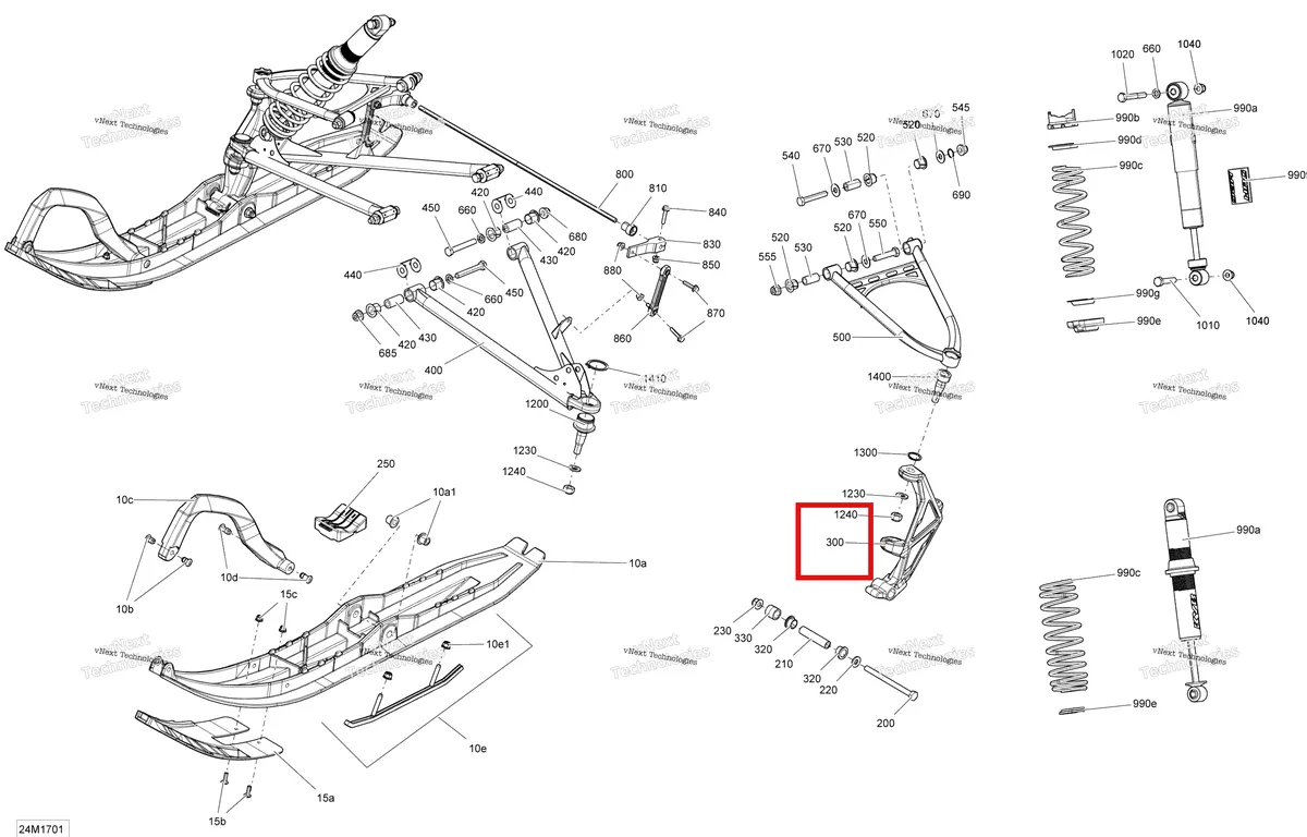 Деталь 505073881 на схеме узла 2017 Ski-Doo SUMMIT - 2-STROKE - 800R E-TEC Front Suspension And Ski