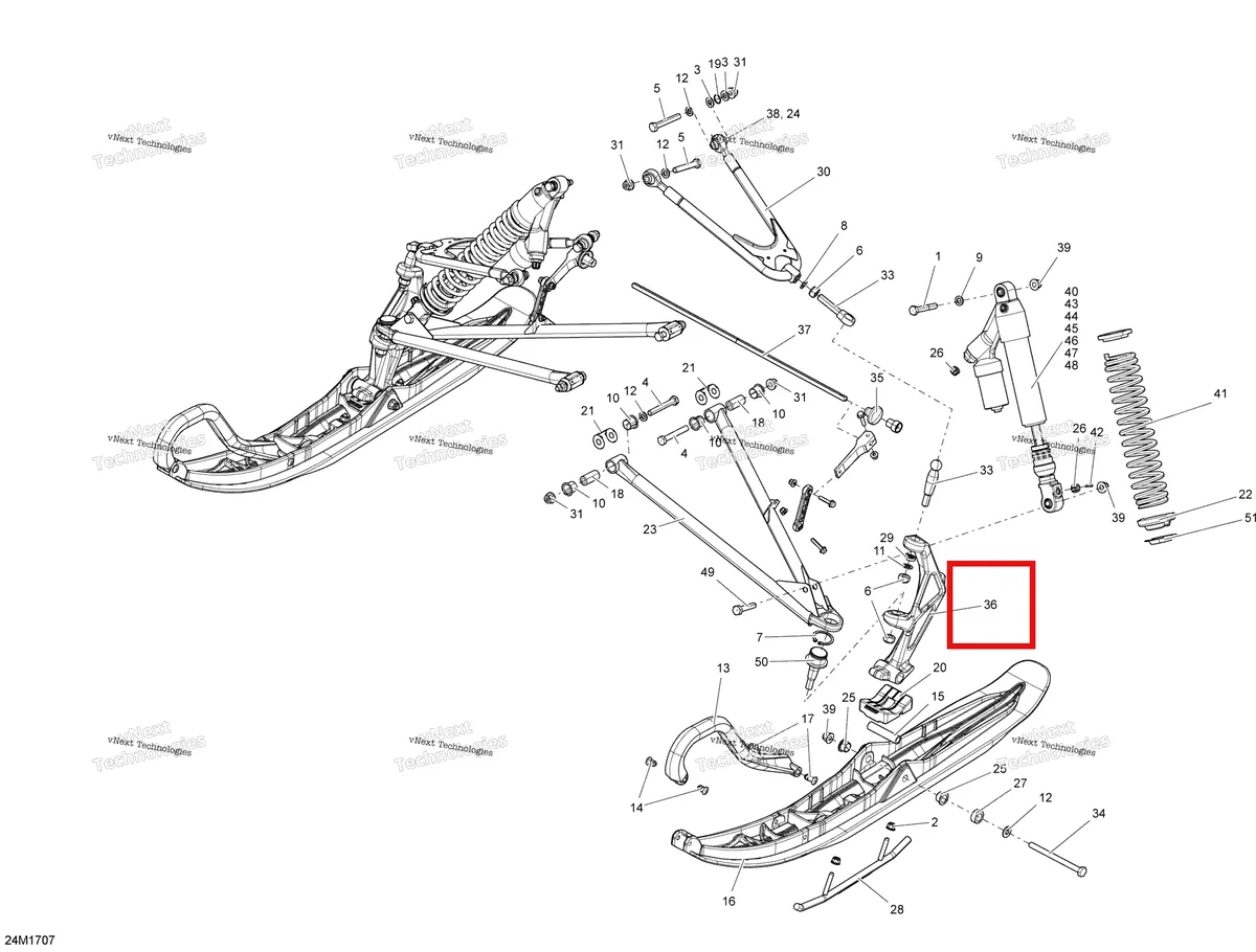 Деталь 505074011 на схеме узла 2017 Ski-Doo MXZ 600 RS Front Suspension And Ski