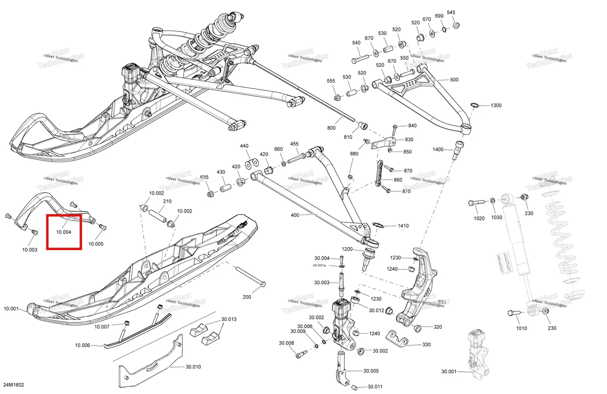 Деталь 505074223 на схеме узла 2018 Ski-Doo RENEGADE 800R E-TEC Front Suspension And Ski Renegade - Package Enduro