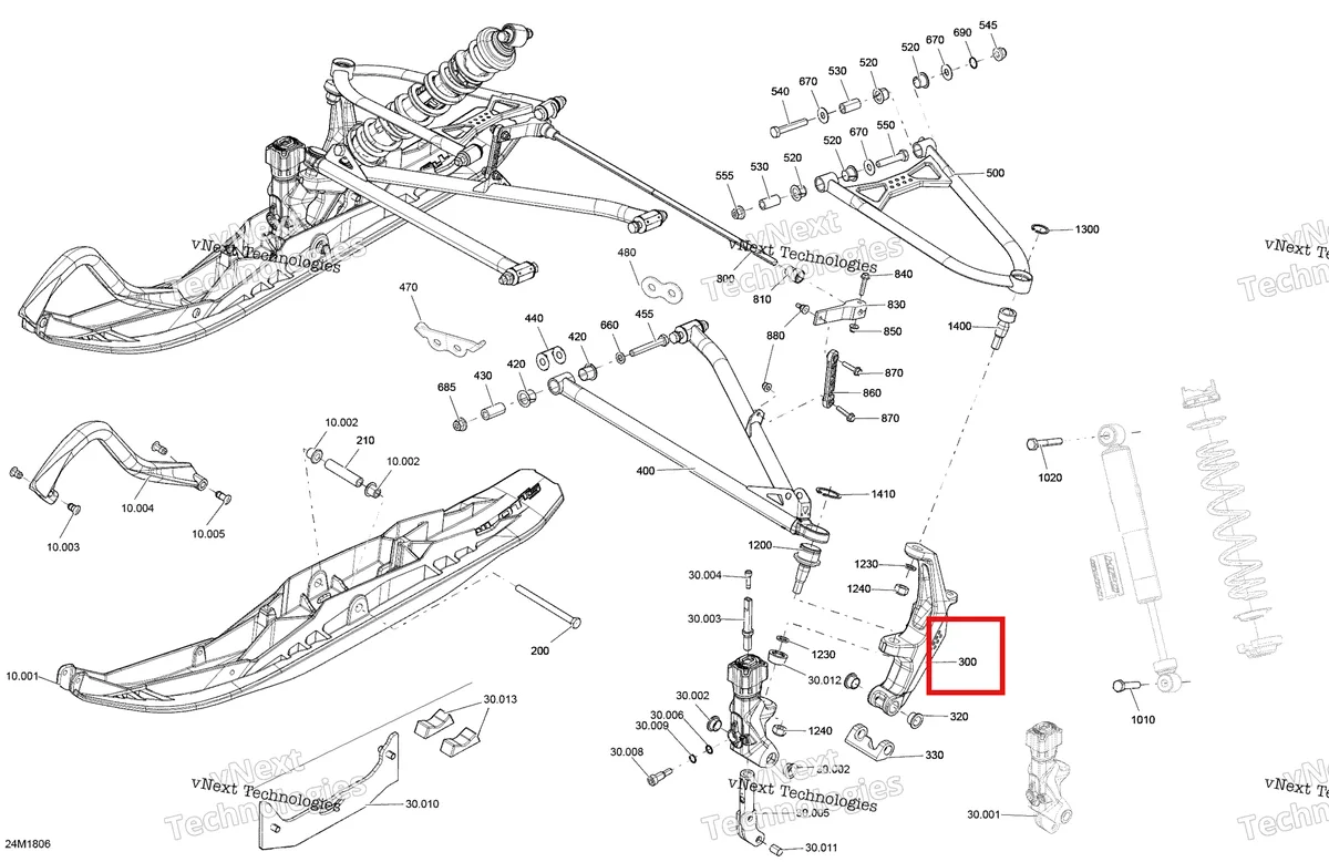 Деталь 505074288 на схеме узла 2018 Ski-Doo MXZ 850 E-TEC Front Suspension And Ski Mxz - 850 E-Tec - Package Xrs Qas