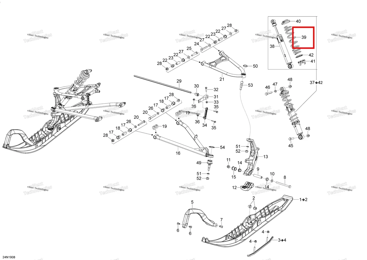 Деталь 505074329 на схеме узла 2019 Ski-Doo EXPEDITION LE-SE-SWT 900 ACE Front Suspension And Ski - 800R E-Tec - Europe