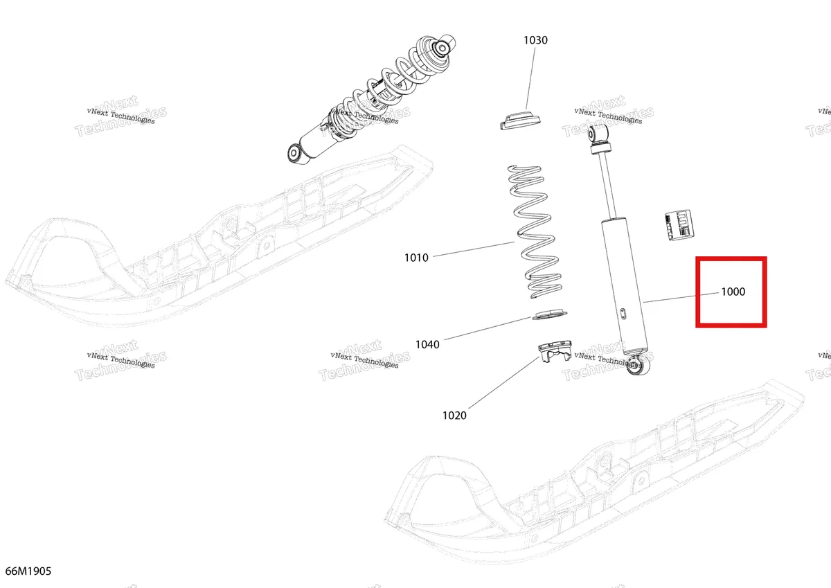 Деталь 505074349 на схеме узла 2019 Ski-Doo GRAND TOURING 600R E-TEC Front Shocks - Ltd