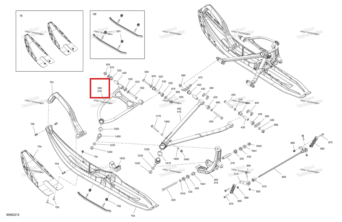 Деталь 505074609 на схеме узла 2027 Ski-Doo SUMMIT - HCE - 850 E-TEC - TKVB - Deep Black - 15X154X3P4 Track - SHOT starter Suspension - Front