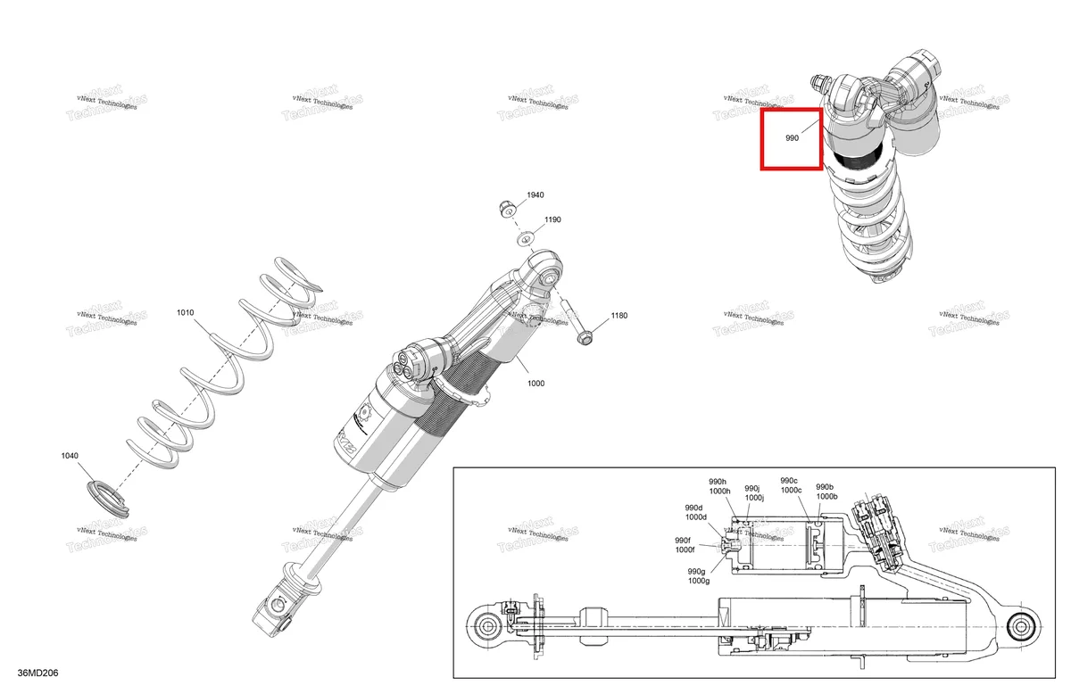 Деталь 505075608 на схеме узла 2024 Ski-Doo SUMMIT 850 E-TEC - 154 - HCRN - Black - 154X15X3P4 Track Suspension - Front Shock