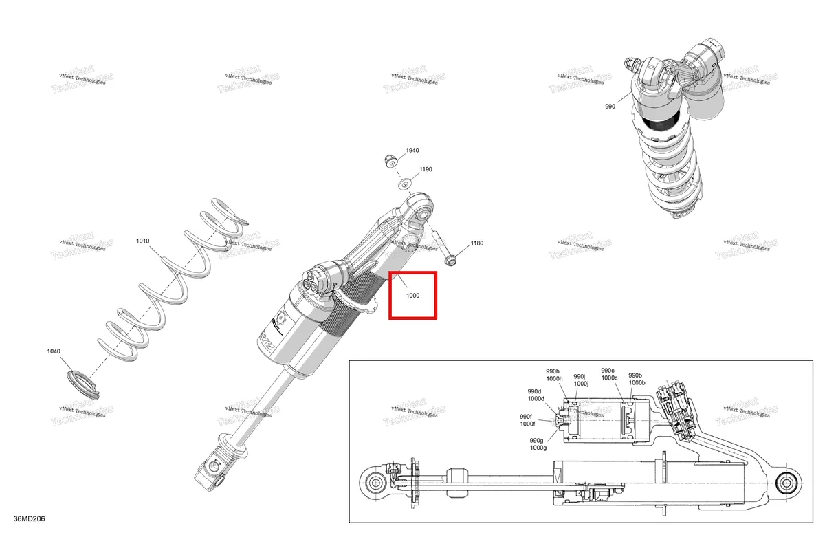 Деталь 505075609 на схеме узла 2024 Ski-Doo SUMMIT 850 E-TEC - 154 - HCRN - Black - 154X15X3P4 Track Suspension - Front Shock
