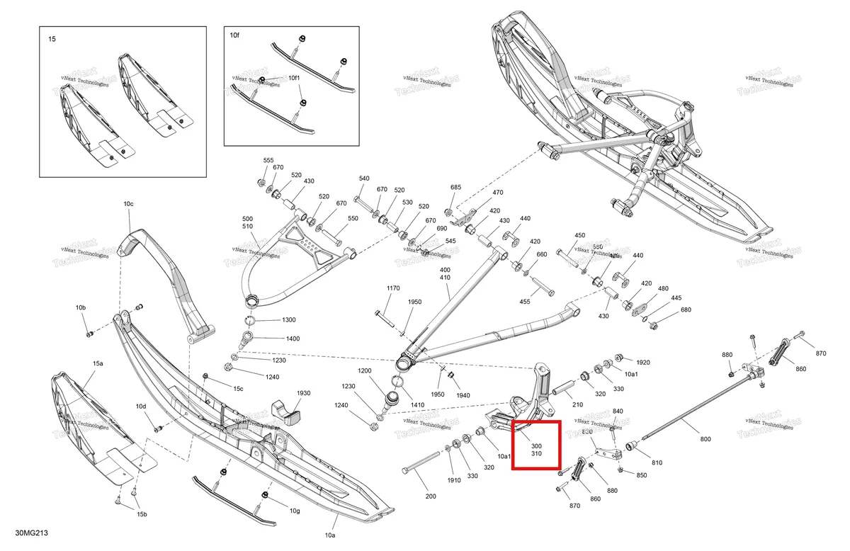 Деталь 505075689 на схеме узла 2027 Ski-Doo SUMMIT - HCE - 850 E-TEC - TKVB - Deep Black - 15X154X3P4 Track - SHOT starter Suspension - Front