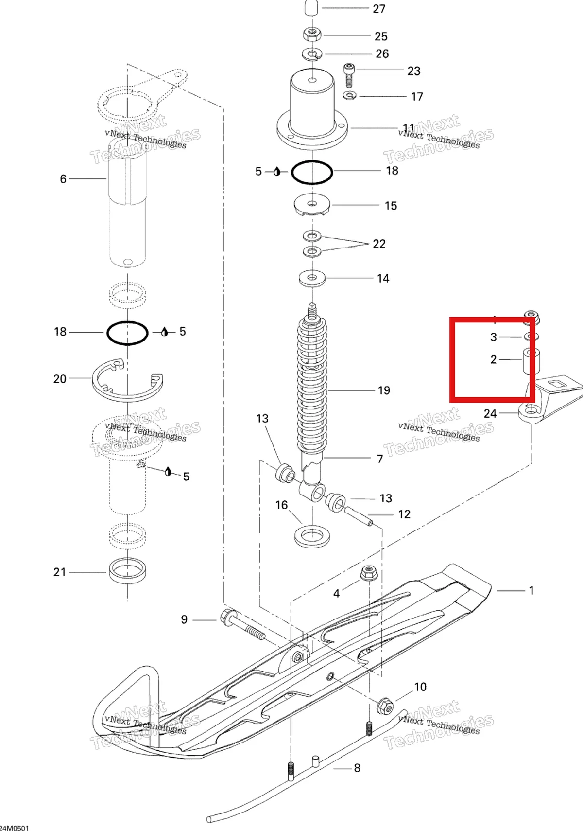 Деталь 506117300 на схеме узла 2005 Ski-Doo Tundra R Front Suspension And Ski