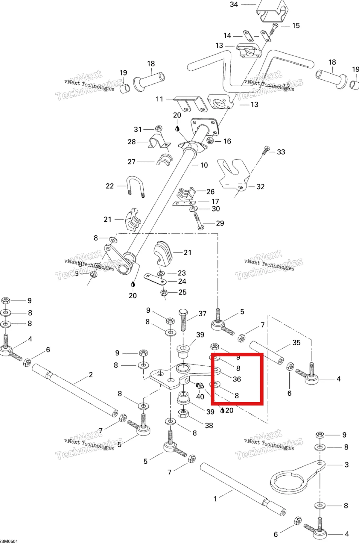 Деталь 506118000 на схеме узла 2005 Ski-Doo Tundra R Steering System