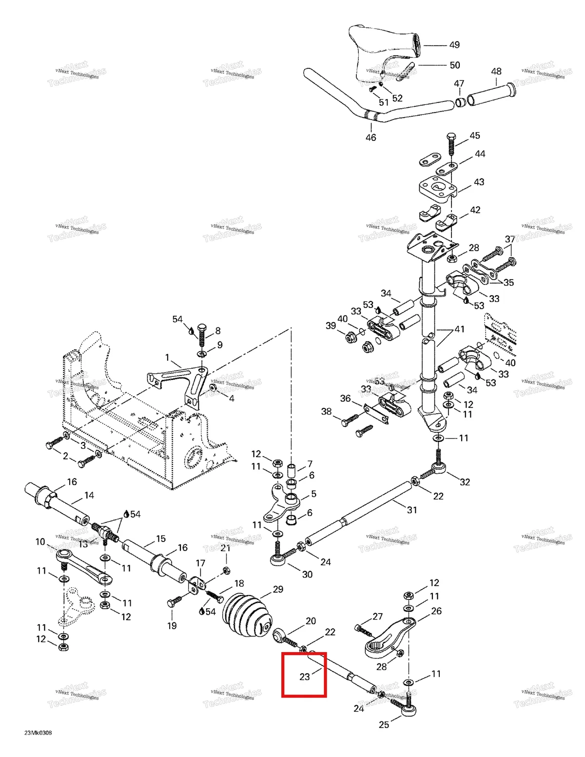 Деталь 506129600 на схеме узла 2003 Ski-Doo Mach Z Steering System