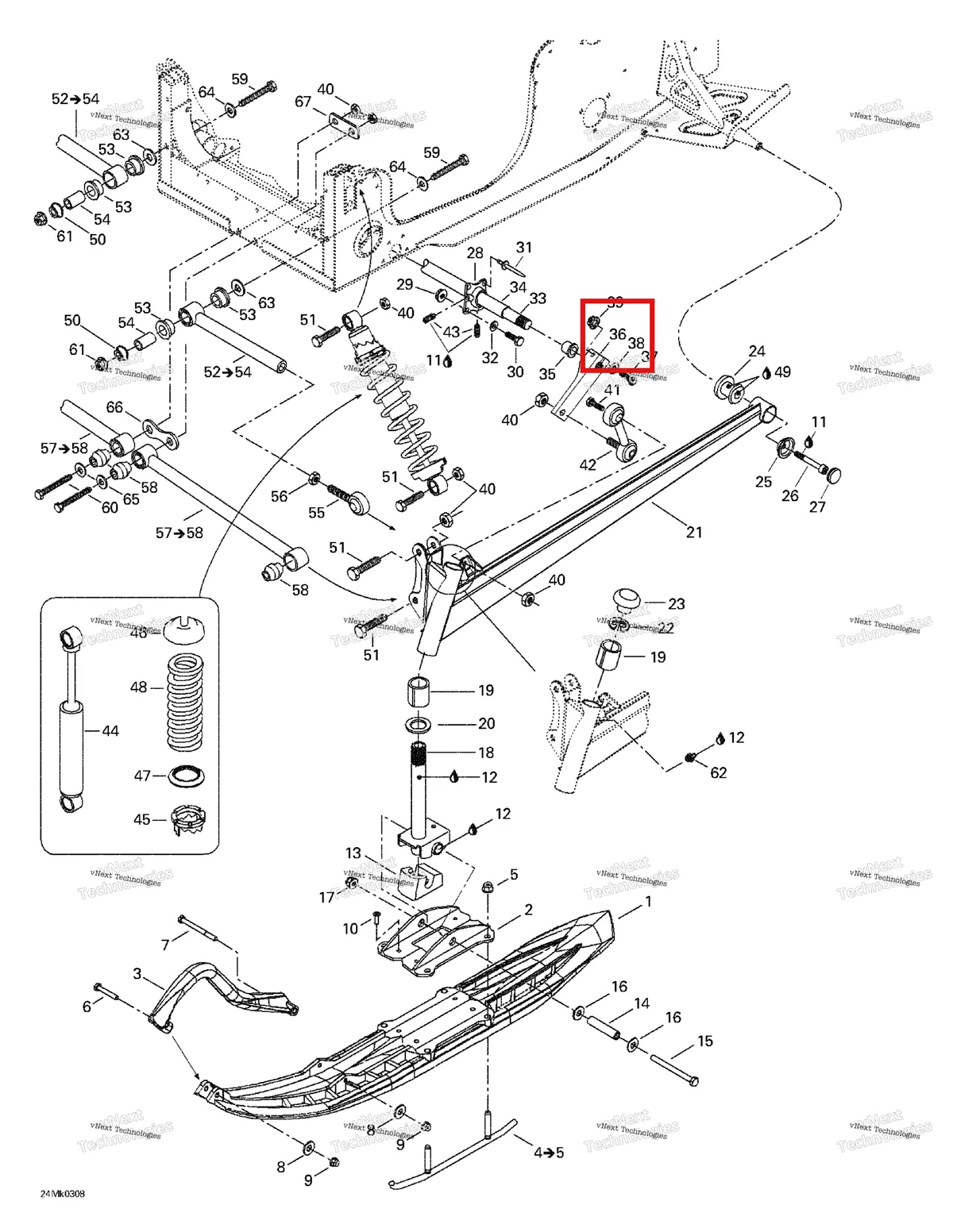 Деталь 506134402 на схеме узла 2003 Ski-Doo Mach Z Front Suspension And Ski