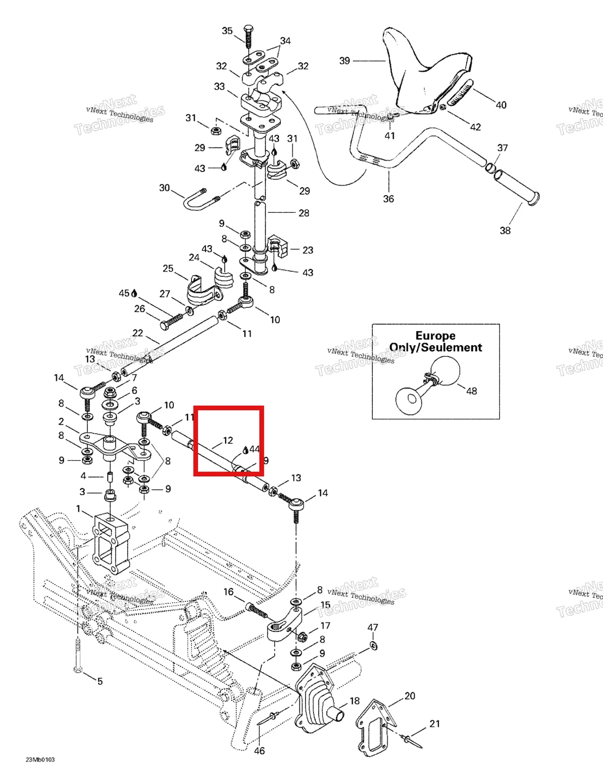 Деталь 506136000 (Деталь Tie Rod) на схеме узла 2001 Ski-Doo Touring 380 F/500F Steering System