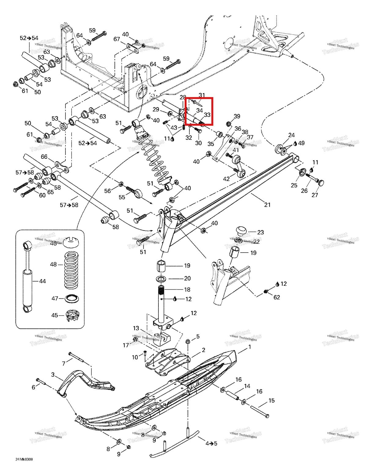 Деталь 506136200 на схеме узла 2003 Ski-Doo Mach Z Front Suspension And Ski