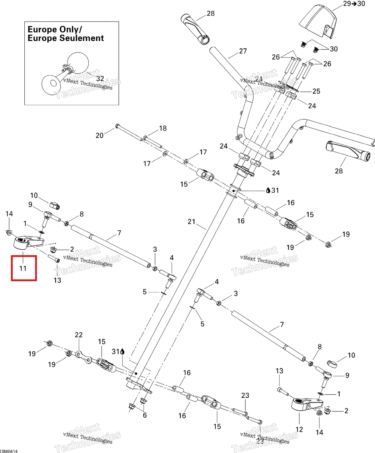 Деталь 506145800 (Деталь Rh Steering Arm) на схеме узла 2006 Ski-Doo Freestyle 300F Steering System