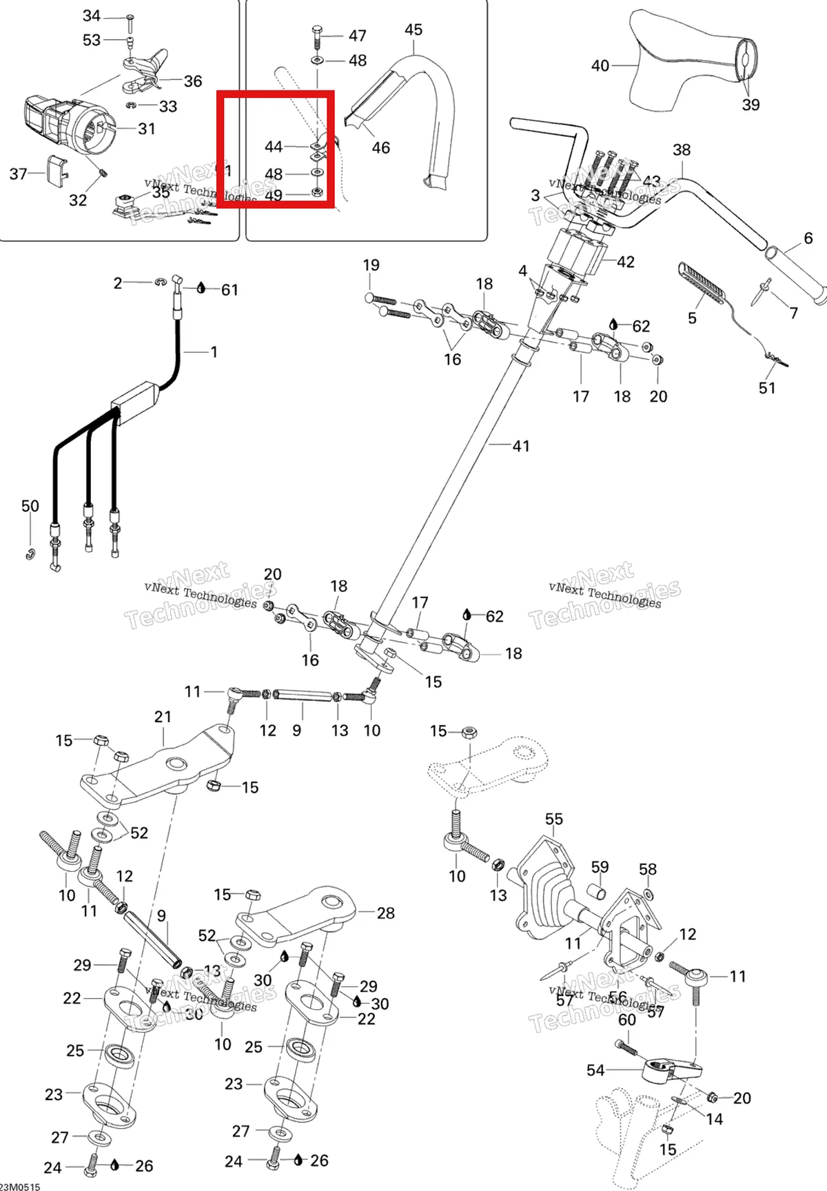 Деталь 506148200 (Опорная Плита) на схеме узла 2005 Ski-Doo Skandic SUV 550F Steering System 550F Suv