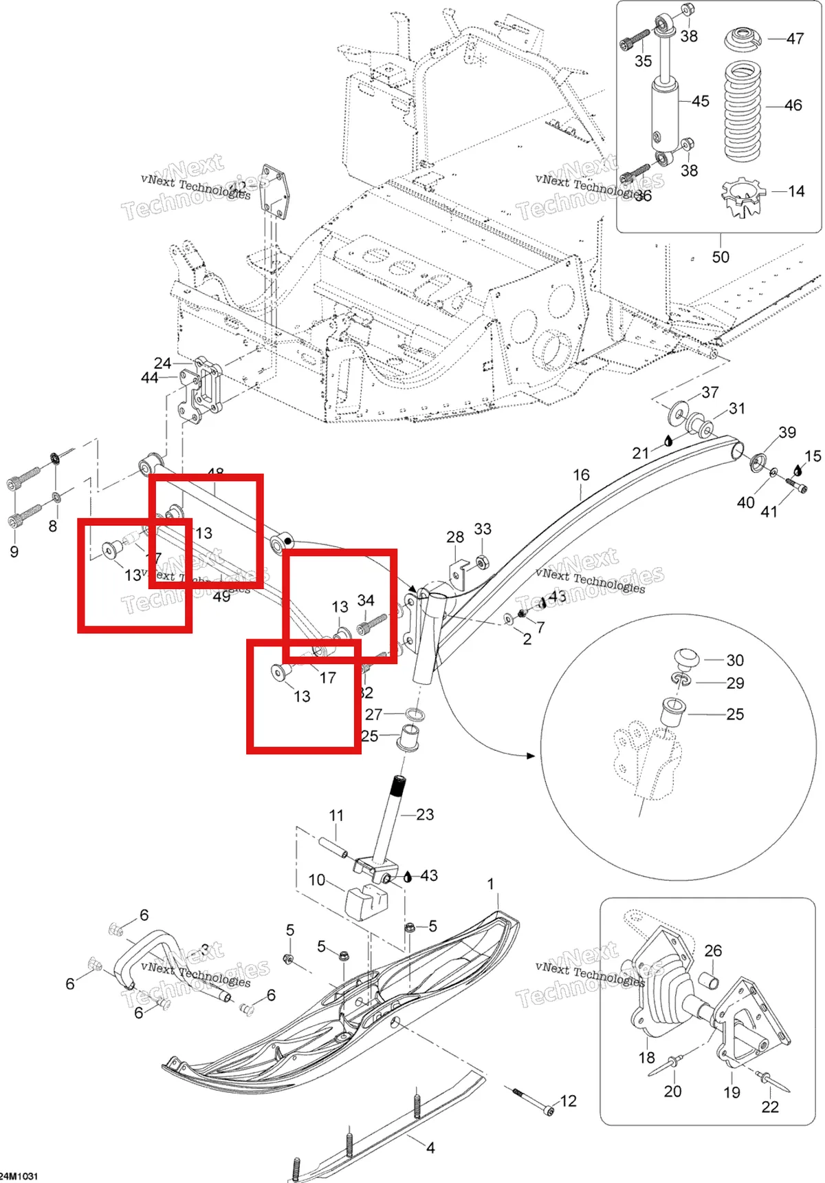 Деталь 506149100 (Подушка) на схеме узла 2010 Ski-Doo Skandic SUV 550F Front Suspension And Ski