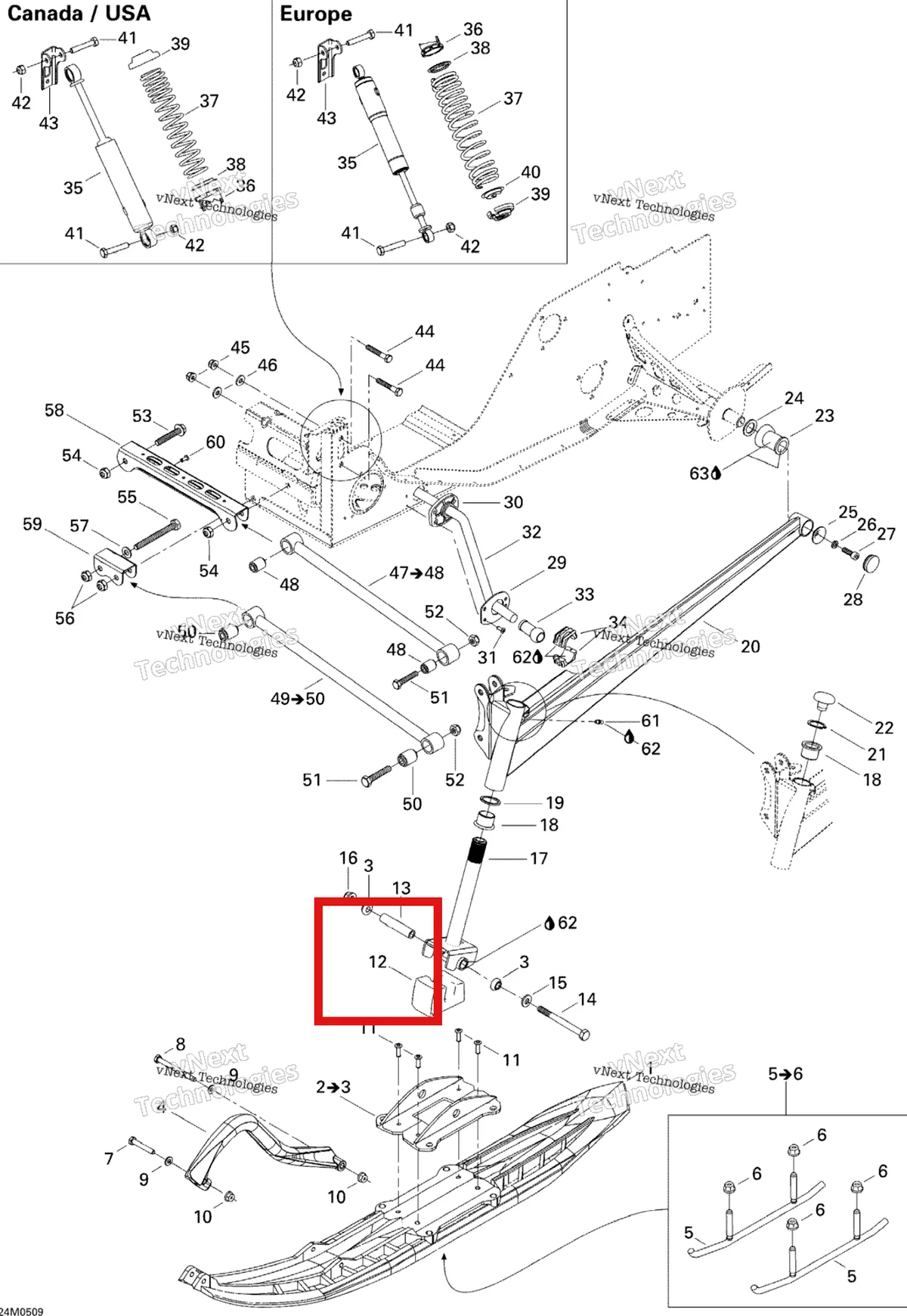 Деталь 506151233 (Резиновый Демпфер) на схеме узла 2005 Ski-Doo Legend V-1000 Front Suspension And Ski