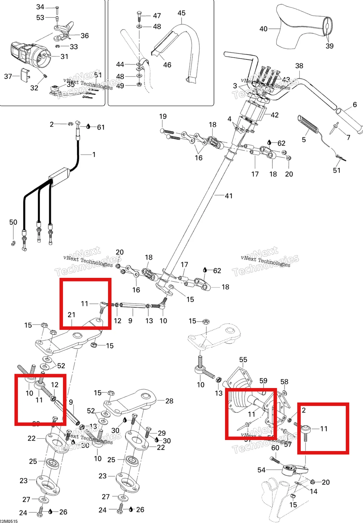 Деталь 506151492 (Деталь Rh Ball Joint) на схеме узла 2005 Ski-Doo Skandic SUV 550F Steering System 550F Suv