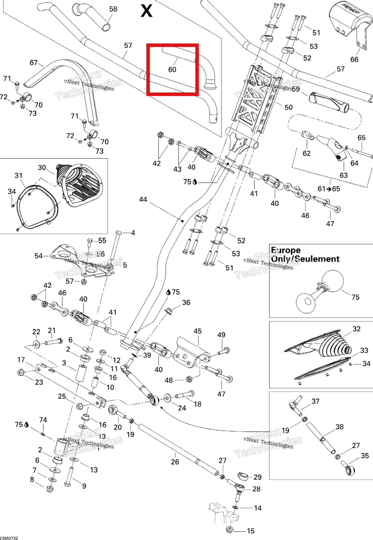 Деталь 506151541 (Деталь L.h. Grip) на схеме узла 2007 Ski-Doo Summit Highmark & Highmark X 1000 SDI Steering System