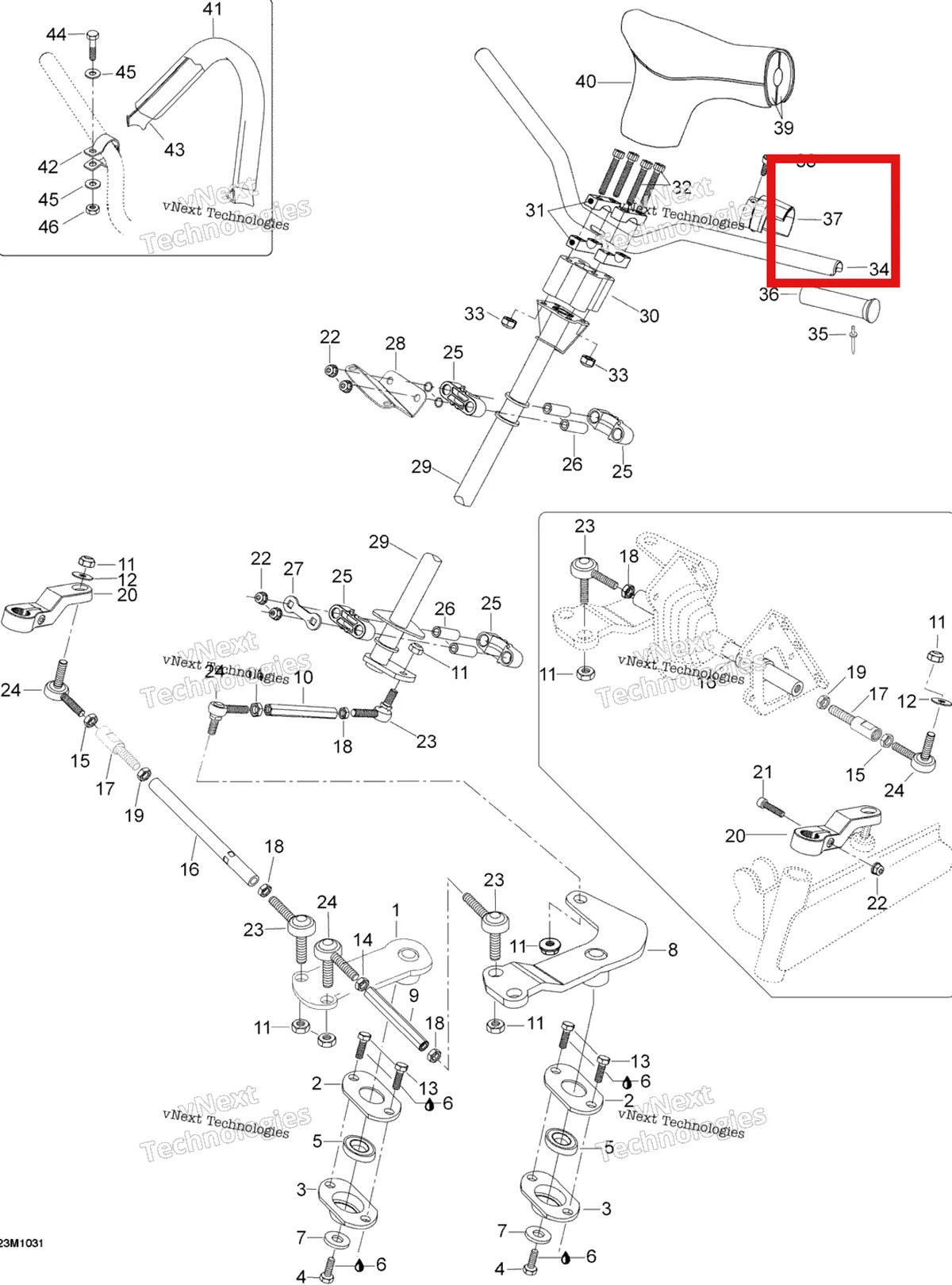 Деталь 506151566 (хомут) на схеме узла 2010 Ski-Doo Skandic SUV 550F Steering