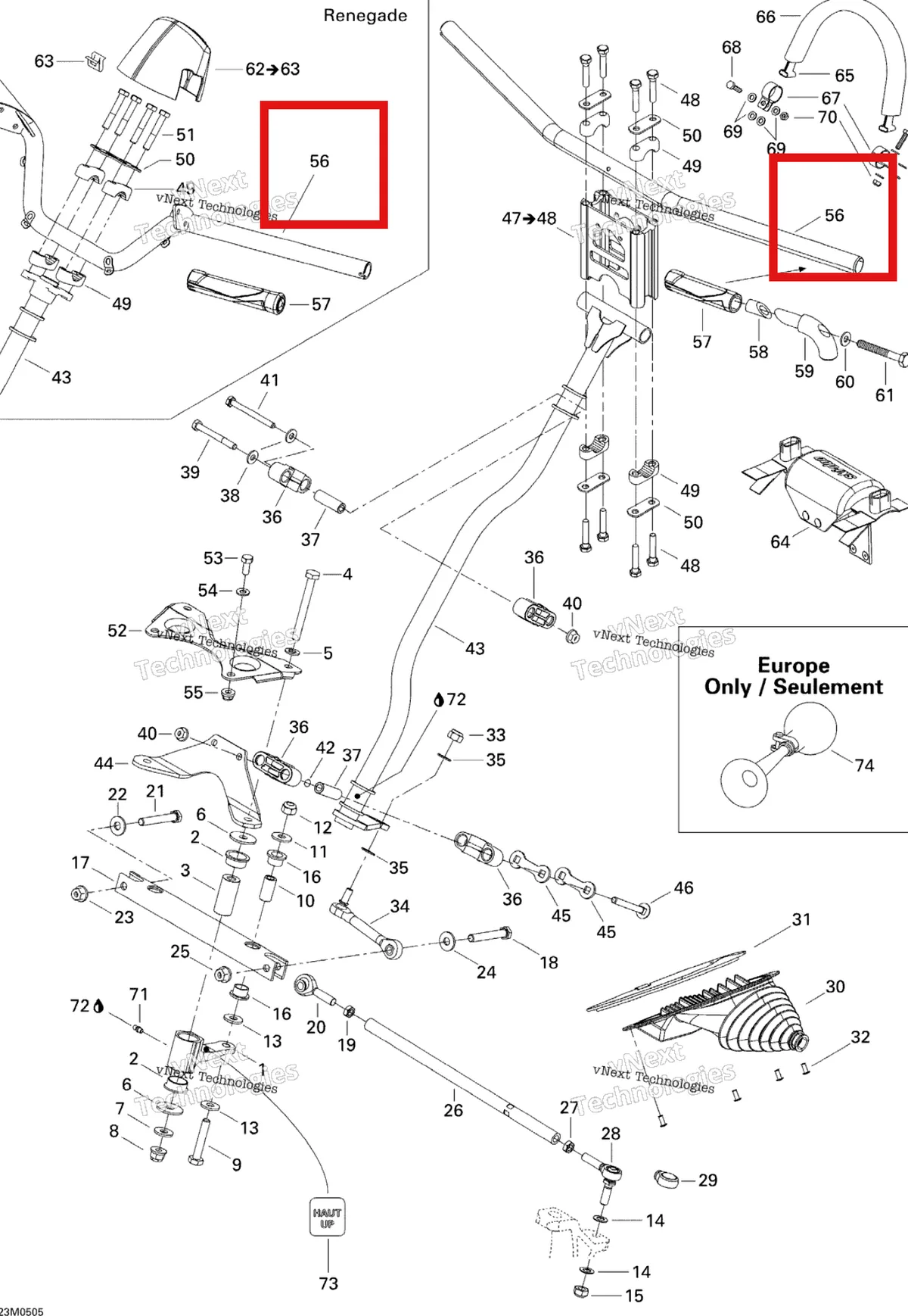 Деталь 506151667 на схеме узла 2005 Ski-Doo MX Z 600 HO Renegade Steering System